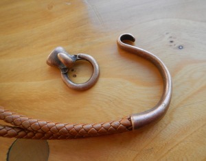 antique copper clasps and braided leather